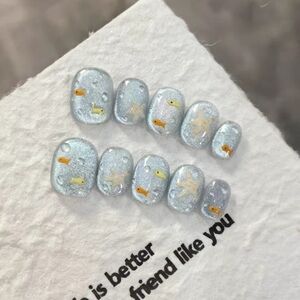 ​Sparkling Silver Starfish Press On Nails 3D Ocean Fish Summer Art Size Small